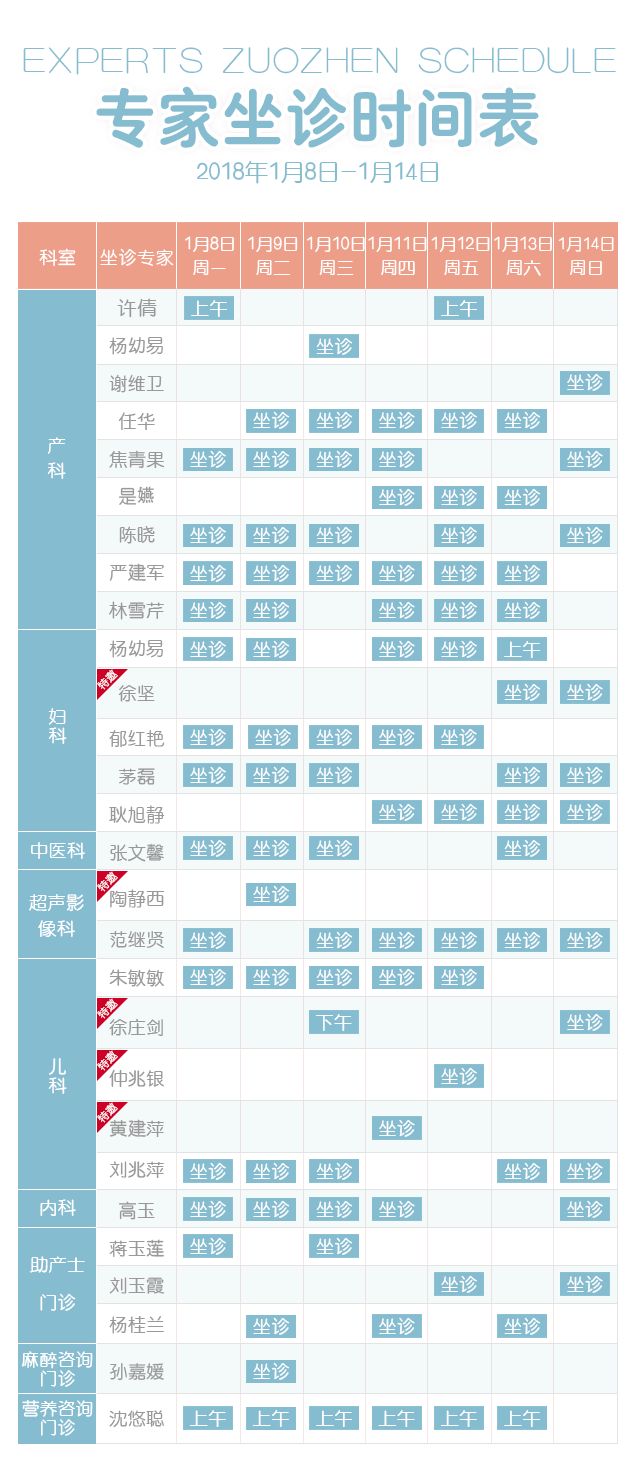 【详情点击】本周百佳专家坐诊表来啦~