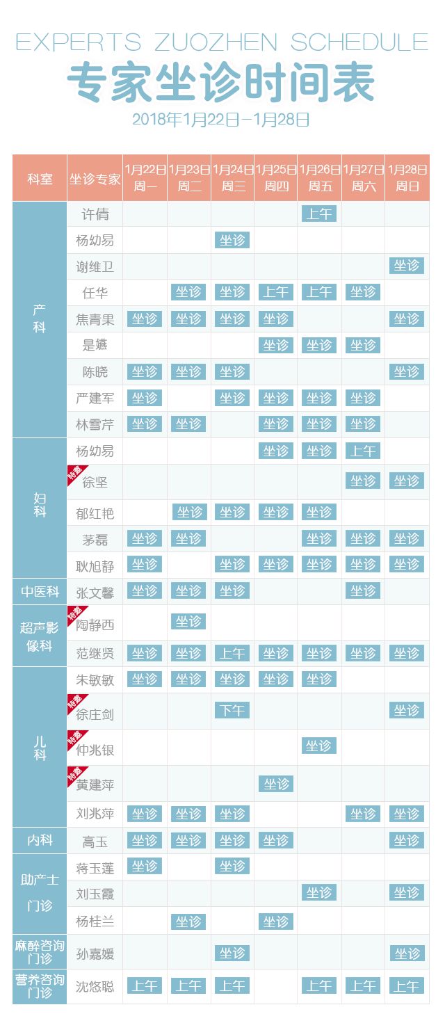 百佳专家坐诊表